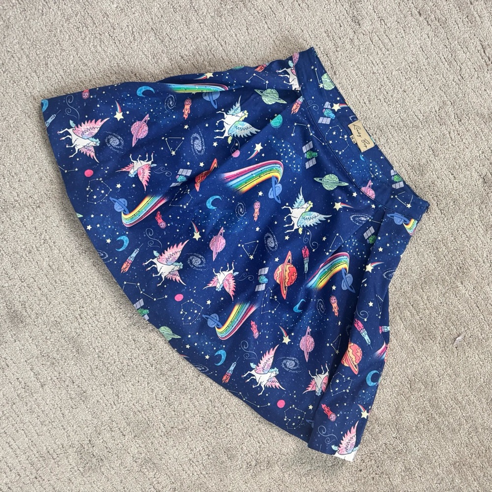 Lindy Bop Unicorn Blue and White Ruffled Skater Mini Skirt - Picture 7 of 10